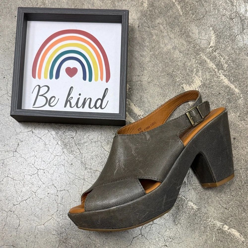Kork-Ease Gray Platform Slingback to Heels *